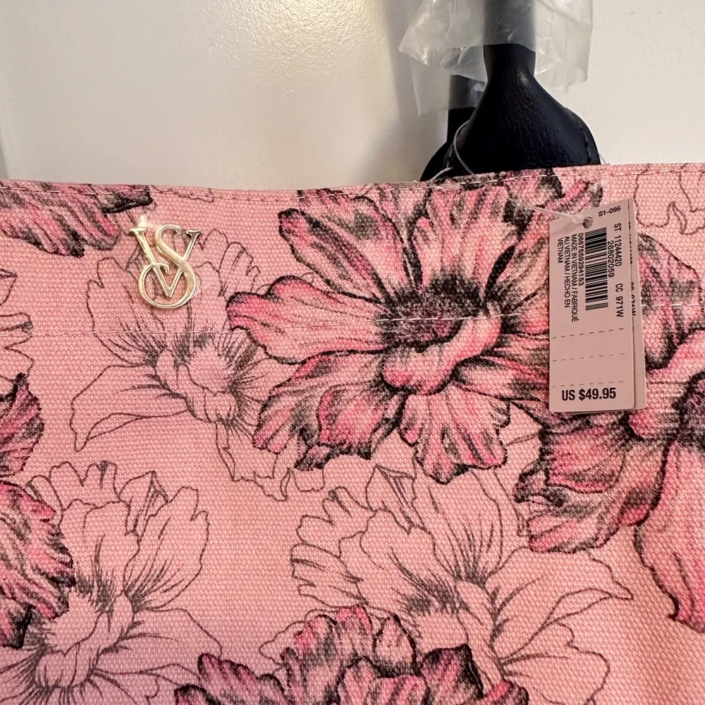 Victoria's Secret Pink & Gray Floral Tote Bag